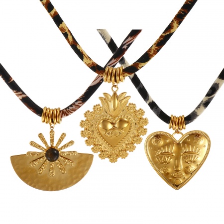 18K Echtgold plattiert Anhänger Halskette, 304 Edelstahl & Polyester 45cm + 5cm, Unisex, Exquisit Retro Geschenk, Umweltfreundliche PVD-Vakuumbeschichtung