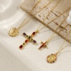 Image de Collier à Breloques Croix Plaqué Or Véritable 18K en Laiton Pour Femmes, Religieux Vintage Cadeau, Respectueux de la Nature, 1 Pièce