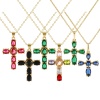 Image de Collier à Breloques Croix Plaqué Or Véritable 18K en Laiton & Zirconia Cubique Pour Femmes, Chaîne Maille Forçat 46cm + 6cm, Micro Pave, Religieux Vintage Cadeau, Respectueux de la Nature, 1 Pièce