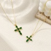 Image de Collier à Breloques Croix Plaqué Or Véritable 18K en Laiton & Zirconia Cubique Pour Femmes, Chaîne Maille Forçat 46cm + 6cm, Micro Pave, Religieux Vintage Cadeau, Respectueux de la Nature, 1 Pièce