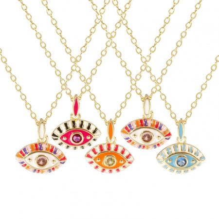 18K Vero Oro Placcato Catena a Cavo Occhi Collana con Ciondolo, Ottone + Zircone Cubico 46cm + 6cm, Per Donne, Smalto Retrò Squisito Regalo, Ecologico, 1 Pz