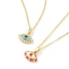 Изображение 18K Real Gold Plated Link Cable Chain Eye Pendant Charm Necklace, Brass & Cubic Zirconia 46cm(18.1") + 6cm(2.4"), For Women, Enamel Retro Exquisite Gift, Eco-friendly, 1 Piece