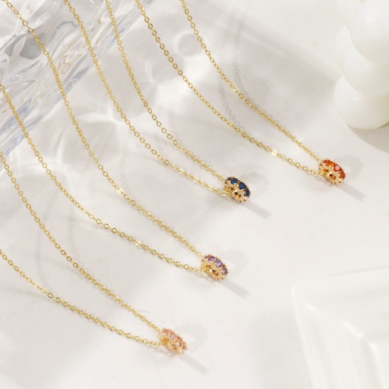Изображение 18K Real Gold Plated Link Cable Chain Circle Ring Pendant Charm Necklace, Brass & Cubic Zirconia 46cm(18.1") + 6cm(2.4"), For Women, Dainty Birthstone Gift, Eco-friendly, 1 Piece