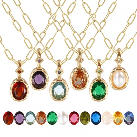 18K Real Gold Plated Paperclip Link Chain Oval Pendant Charm Necklace, Brass & Cubic Zirconia 45cm(17.7") + 5cm(2"), For Women, Dainty Birthstone Gift, Eco-friendly, 1 Piece 18K Real Gold Plated Paperclip Link Chain Oval Pendant Charm Necklace, Brass & Cubic Zirconia 45cm(17.7") + 5cm(2"), For Women, Dainty Birthstone Gift, Eco-friendly, 1 Piece