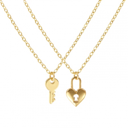 18K Oro Real Chapado Cadena de Cable Cruz Cerradura & Llaves Collar con Colgante, Latón 46cm + 6cm, Para Mujeres, Elegante Exquisito Regalo, Respetuoso del Medio Ambiente, 1 Unidad