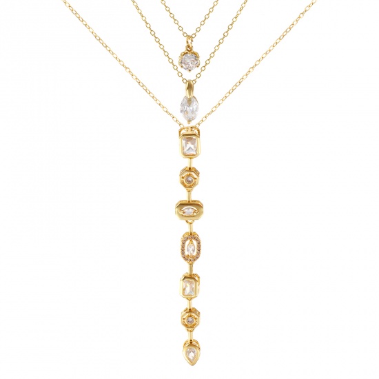 Immagine di 18K Real Gold Plated Link Cable Chain Pendant Charm Necklace, Brass & Cubic Zirconia For Women, Stylish Exquisite Gift, Eco-friendly, 1 Piece