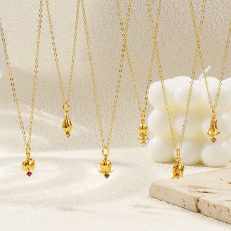 18K Vero Oro Placcato Catena a Cavo Fiore Collana con Ciondolo, Ottone + Zircone Cubico 46cm + 6cm, Per Donne, Pietre Nascita Elegante Regalo, Ecologico, 1 Pz