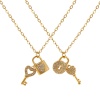 Изображение 18K Real Gold Plated Link Cable Chain Lovers Lock & Key Pendant Charm Necklace, 304 Stainless Steel 45cm(17.7") + 5cm(2"), For Women, Clear Cubic Zirconia Micro Pave, Valentine's Day Stylish Gift, Eco-friendly PVD Vacuum Plating, 1 Piece