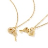 Изображение 18K Real Gold Plated Link Cable Chain Lovers Lock & Key Pendant Charm Necklace, 304 Stainless Steel 45cm(17.7") + 5cm(2"), For Women, Clear Cubic Zirconia Micro Pave, Valentine's Day Stylish Gift, Eco-friendly PVD Vacuum Plating, 1 Piece
