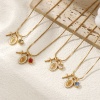 18K Real Gold Plated Square Snake Chain Cross Pendant Charm Necklace, 304 Stainless Steel & Rhinestone 45cm(17.7") + 5cm(2"), For Women, Jesus White Enamel Birthstone Retro Gift, Eco-friendly PVD Vacuum Plating, 1 Piece の画像