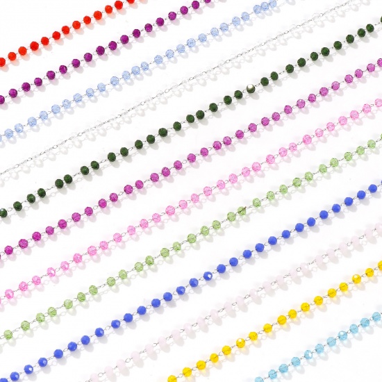 Picture of Wholesale Beaded Chain Necklace, Silver Tone 304 Stainless Steel & Glass, Unisex Eco-friendly Simple Birthstone Gift Jewelry For Retailer, 38cm(15") + 5cm(2") long, 1 Piece