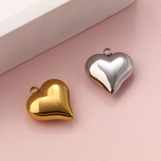 Imagen de 1 Unidad Respetuoso del Medio Ambiente 304 Acero Inoxidable día de San Valentín Colgantes Multicolor Corazón Llana 18mm x 16mm