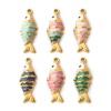 Picture of Eco-friendly PVD Vacuum Plating 304 Stainless Steel Ocean Jewelry Charms 18K Gold Plated Enamel Fish Animal Pearlized 26mm x 10mm