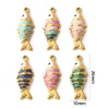 Picture of Eco-friendly PVD Vacuum Plating 304 Stainless Steel Ocean Jewelry Charms 18K Gold Plated Enamel Fish Animal Pearlized 26mm x 10mm