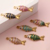 Picture of Eco-friendly PVD Vacuum Plating 304 Stainless Steel Ocean Jewelry Charms 18K Gold Plated Enamel Fish Animal Pearlized 26mm x 10mm
