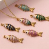 Picture of Eco-friendly PVD Vacuum Plating 304 Stainless Steel Ocean Jewelry Charms 18K Gold Plated Enamel Fish Animal Pearlized 26mm x 10mm