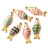 Picture of Eco-friendly PVD Vacuum Plating 304 Stainless Steel Ocean Jewelry Charms 18K Gold Plated Enamel Fish Animal Pearlized 26mm x 10mm