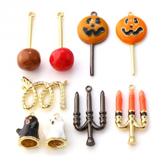 Immagine di 1 Piece Brass Halloween Pendants Multicolor Enamel Lollipop Candle