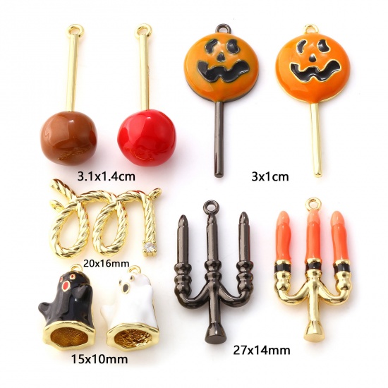 Immagine di 1 Piece Brass Halloween Pendants Multicolor Enamel Lollipop Candle