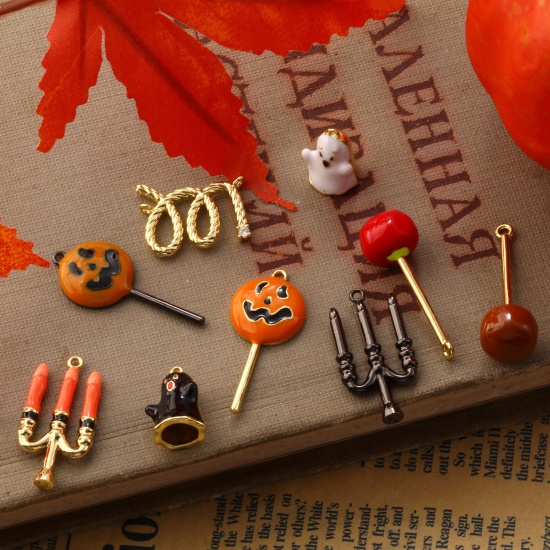 Immagine di 1 Piece Brass Halloween Pendants Multicolor Enamel Lollipop Candle