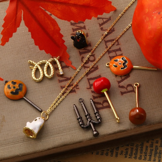 Immagine di 1 Piece Brass Halloween Pendants Multicolor Enamel Lollipop Candle