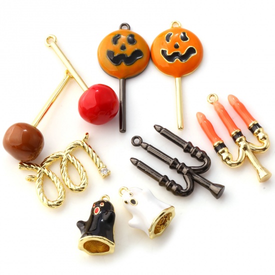 Immagine di 1 Piece Brass Halloween Pendants Multicolor Enamel Lollipop Candle