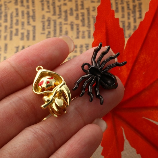 1 Piece Brass Halloween Pendants Multicolor Enamel Halloween Spider Animal Halloween Ghost の画像
