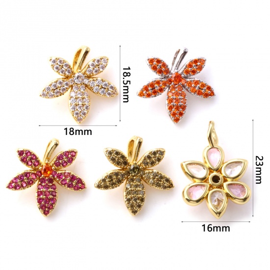 Bild von 1 Piece Brass & Cubic Zirconia Pendants Multicolor Flower Micro Pave