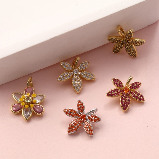 Bild von 1 Piece Brass & Cubic Zirconia Pendants Multicolor Flower Micro Pave