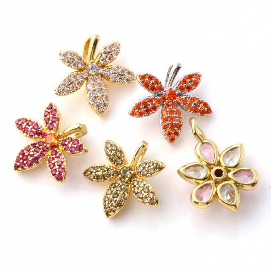 Bild von 1 Piece Brass & Cubic Zirconia Pendants Multicolor Flower Micro Pave