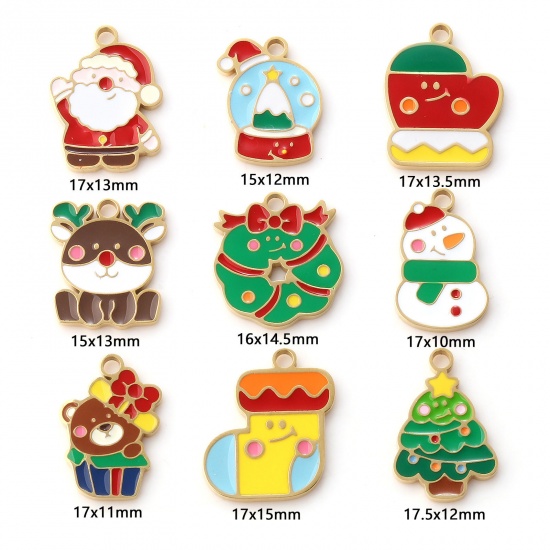 Immagine di 1 Piece Eco-friendly PVD Vacuum Plating 304 Stainless Steel Christmas Charms 18K Real Gold Plated Enamel