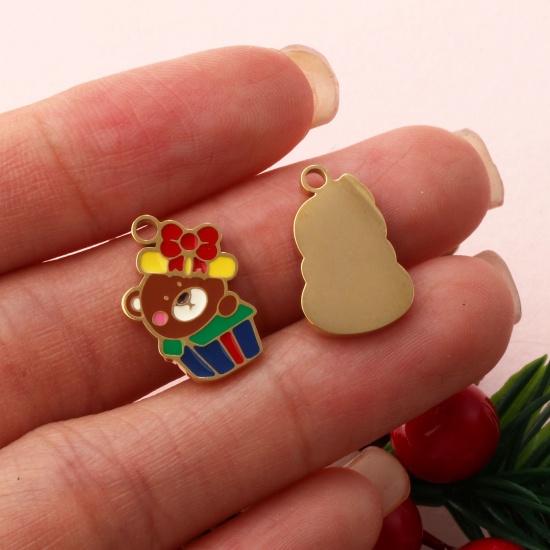 Immagine di 1 Piece Eco-friendly PVD Vacuum Plating 304 Stainless Steel Christmas Charms 18K Real Gold Plated Enamel