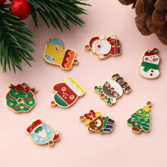 Immagine di 1 Piece Eco-friendly PVD Vacuum Plating 304 Stainless Steel Christmas Charms 18K Real Gold Plated Enamel
