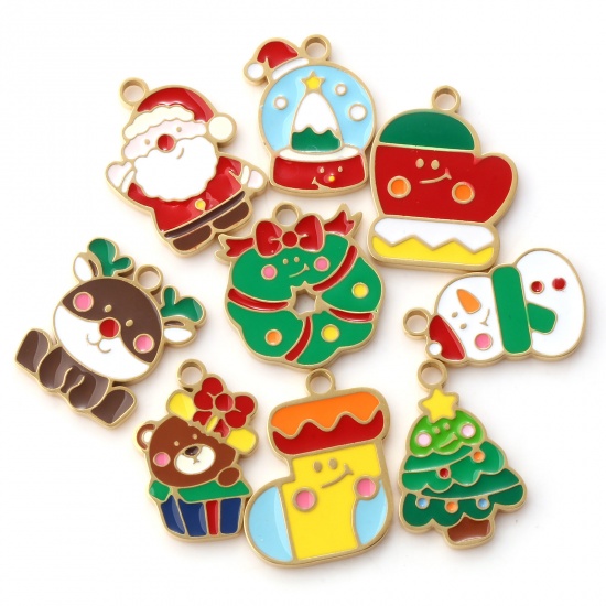 Immagine di 1 Piece Eco-friendly PVD Vacuum Plating 304 Stainless Steel Christmas Charms 18K Real Gold Plated Enamel