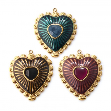 Umweltfreundliche PVD-Vakuumbeschichtung 304 Edelstahl Valentinstag Anhänger 18K Echtgold plattiert Emaille Herz 3.4cm x 2.9cm