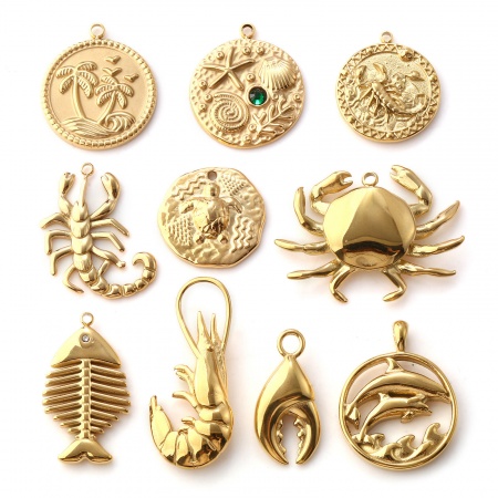 Umweltfreundliche PVD-Vakuumbeschichtung 304 Edelstahl Ozean Schmuck Charms 18K Echtgold plattiert