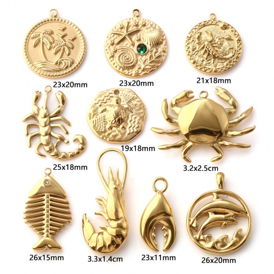 Picture of 1 Piece Eco-friendly PVD Vacuum Plating 304 Stainless Steel Ocean Jewelry Charms 18K Real Gold Plated