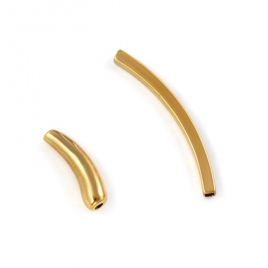 Picture of Eco-friendly PVD Vacuum Plating 304 Stainless Steel Beads For DIY Jewelry Making 18K Real Gold Plated Curved Tube