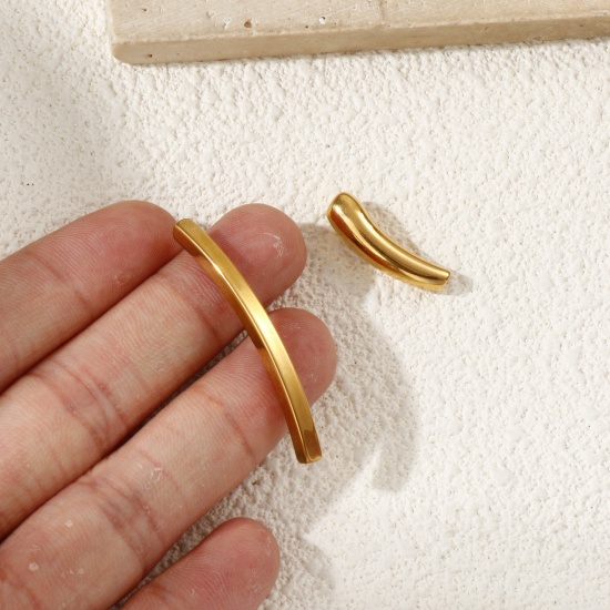 Picture of Eco-friendly PVD Vacuum Plating 304 Stainless Steel Beads For DIY Jewelry Making 18K Real Gold Plated Curved Tube
