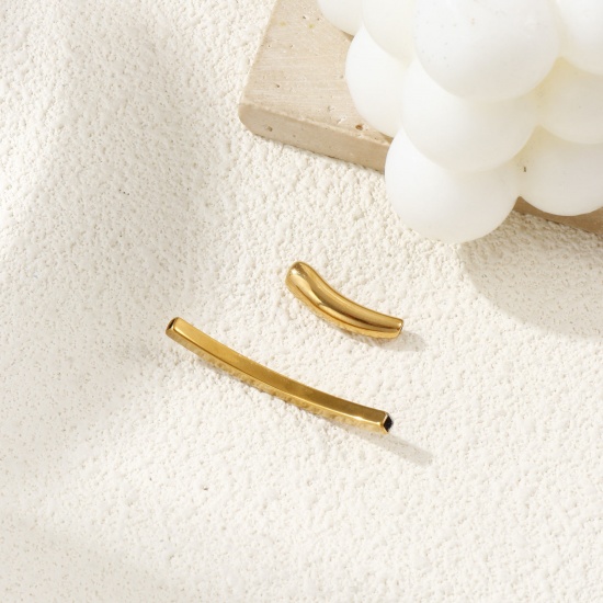 Picture of Eco-friendly PVD Vacuum Plating 304 Stainless Steel Beads For DIY Jewelry Making 18K Real Gold Plated Curved Tube