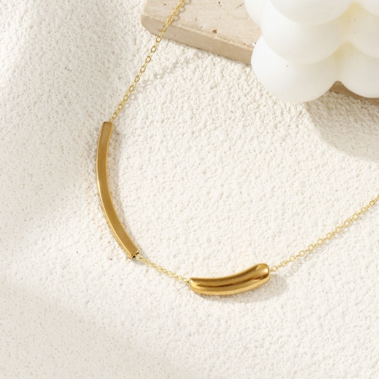 Picture of Eco-friendly PVD Vacuum Plating 304 Stainless Steel Beads For DIY Jewelry Making 18K Real Gold Plated Curved Tube