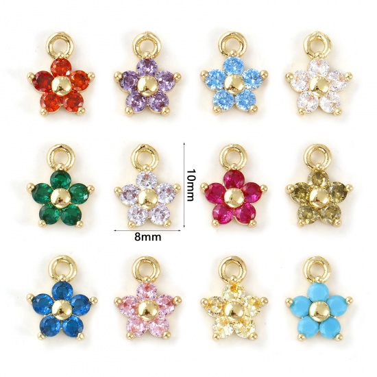 Bild von 2 PCs Brass & Cubic Zirconia Birthstone Charms 18K Gold Plated Flower Mini 10mm x 8mm