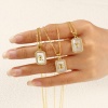 Imagen de 18K Real Gold Plated Link Cable Chain Octagon Pendant Charm Necklace, Natural Shell & Brass 46cm(18.1") + 6cm(2.4"), For Women, Clear Cubic Zirconia Message " A-Z " White Micro Pave, Retro Capital Alphabet Initial Letter Name Gift, Eco-friendly, 1 Piece