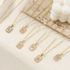 Imagen de 18K Real Gold Plated Link Cable Chain Octagon Pendant Charm Necklace, Natural Shell & Brass 46cm(18.1") + 6cm(2.4"), For Women, Clear Cubic Zirconia Message " A-Z " White Micro Pave, Retro Capital Alphabet Initial Letter Name Gift, Eco-friendly, 1 Piece