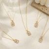 Imagen de 18K Real Gold Plated Link Cable Chain Octagon Pendant Charm Necklace, Natural Shell & Brass 46cm(18.1") + 6cm(2.4"), For Women, Clear Cubic Zirconia Message " A-Z " White Micro Pave, Retro Capital Alphabet Initial Letter Name Gift, Eco-friendly, 1 Piece
