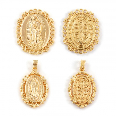 Umweltfreundlich Messing Religiös Charms 18K Echtgold plattiert Oval Heilige Maria Mutter Gottes Doppelseitig