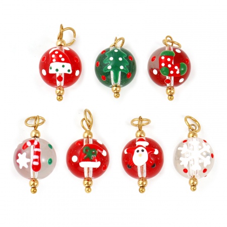 Umweltfreundliche PVD-Vakuumbeschichtung 304 Edelstahl & Harz Weihnachten Charms 18K Vergoldet Emaille Rund 25mm x 12mm Umweltfreundliche PVD-Vakuumbeschichtung 304 Edelstahl & Harz Weihnachten Charms 18K Vergoldet Emaille Rund 25mm x 12mm
