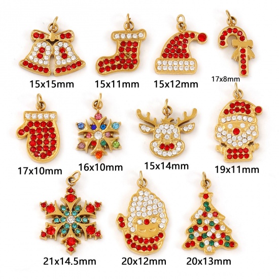 Immagine di 1 Pz Placcatura Sottovuoto PVD Ecologica 304 Acciaio Inossidabile & Zircone Cubico Natale Ciondoli 18K Vero Oro Placcato