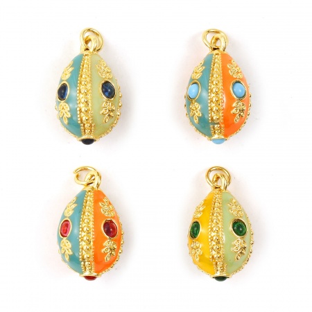 Messing und Strass Charms 18K Vergoldet Bunt Emaille Osterei 3D 24mm x 13mm
