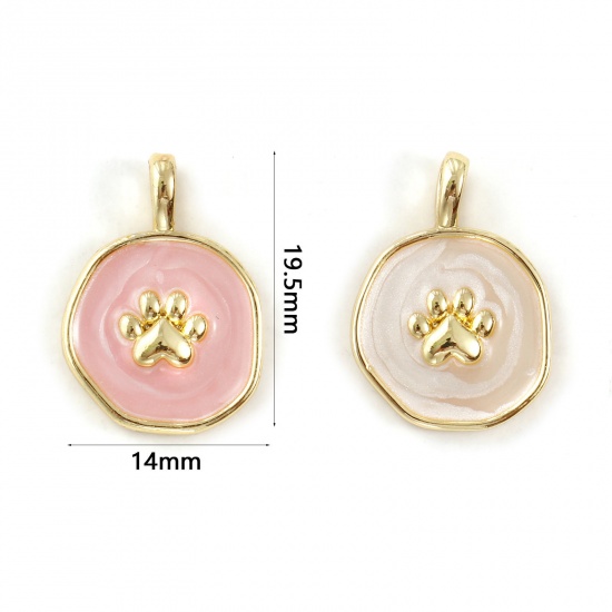Immagine di 2 Pz Ecologico Ottone Memoriale dell'animale Ciondoli 18K Vero Oro Placcato Smalto Irregolare Orma di Zampa Madreperla 19.5mm x 14mm